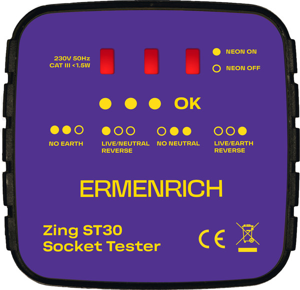 Изображение товара Тестер розетки Ermenrich Zing ST30 / 83818 (фиолетовый)