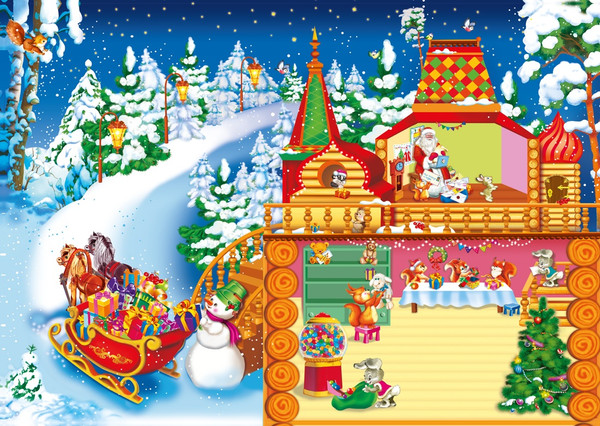 Изображение товара Развивающий плакат Махаон В гостях у Деда Мороза. С наклейками, мягкая обложка