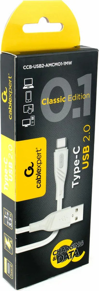 Изображение товара Кабель Cablexpert CCB-USB2-AMCMO1-1MW (1м, белый)