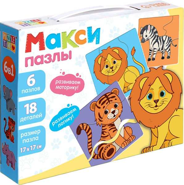 Изображение товара Развивающая игра Puzzle Time Макси-пазлы. Зверята / 9309229 (6шт)