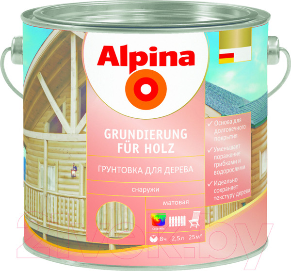Изображение товара Грунтовка Alpina Алкидная по дереву (2.5л, бесцветный)
