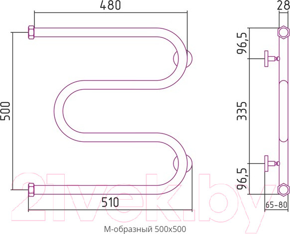 Изображение товара Полотенцесушитель водяной Сунержа М-образный + 50x50 / 00-4007-5050