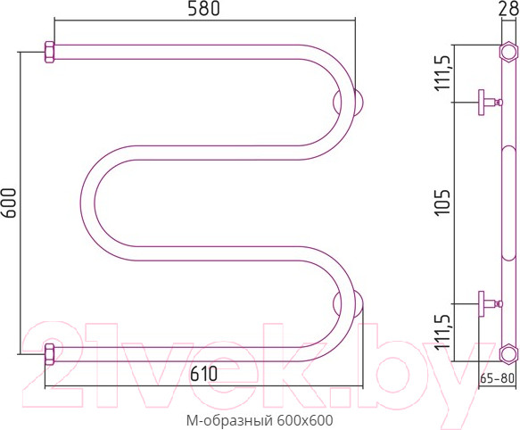 Изображение товара Полотенцесушитель водяной Сунержа М-образный + 60x60 / 00-4007-6060
