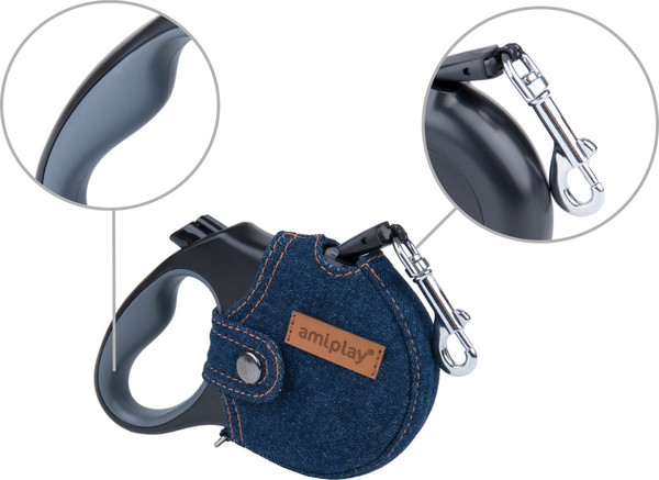 Изображение товара Поводок-рулетка Ami Play Infini в чехле (S, темно-синий)