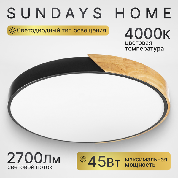 Потолочный светильник Sundays Home 240924-18 / 5818 (черный/светлое дерево)
