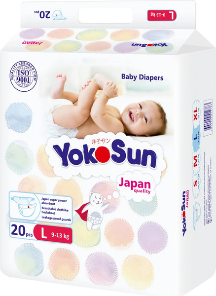 Изображение товара Подгузники детские YokoSun На липучках L 9-13кг (20шт)