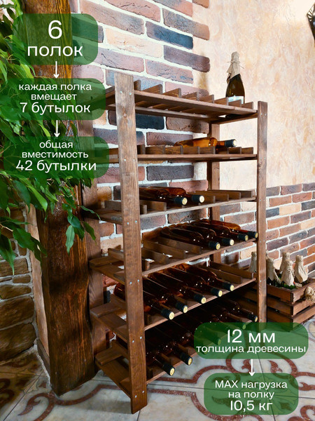 Изображение товара Стеллаж для бутылок Четыре Солнца SV-265 (коричневый)
