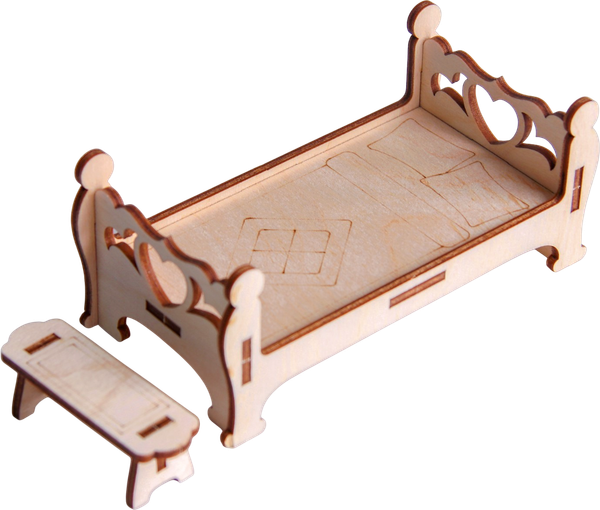 Изображение товара Комплект аксессуаров для кукольного домика Лесная мастерская Кровать с лавочкой / 4276122