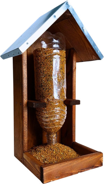 Изображение товара Кормушка для птиц Четыре Солнца Р-8 с бутылкой с кормом (коричневый)