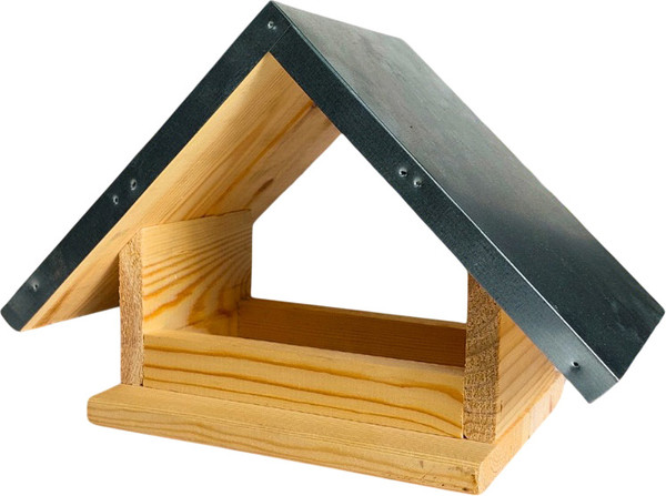 Изображение товара Кормушка для птиц Четыре Солнца Р-4 с металлической крышей и креплением (натуральный)