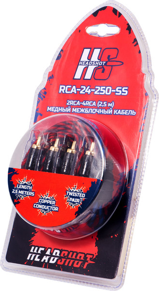 Изображение товара Межблочный кабель для автоакустики Kicx Headshot RCA-24-250-SS (2.5м)
