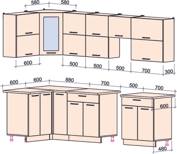 Изображение товара Кухонный гарнитур Интерлиния Мила Gloss 50-12x28 (белый/серый/травертин серый)