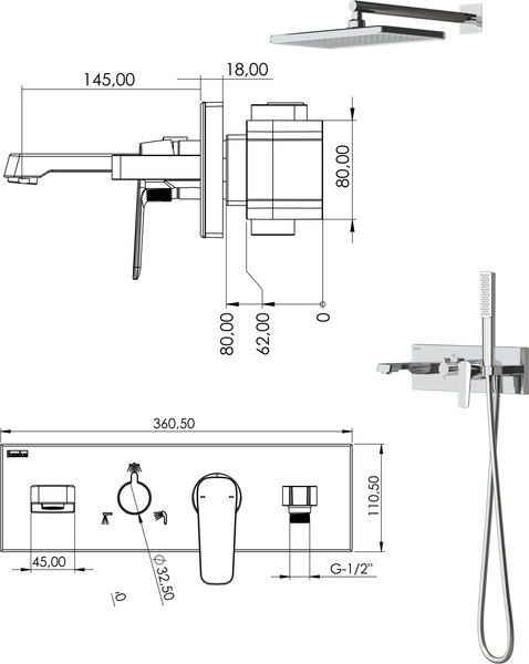Изображение товара Душевая система со смесителем Teska Enjoy AS3110