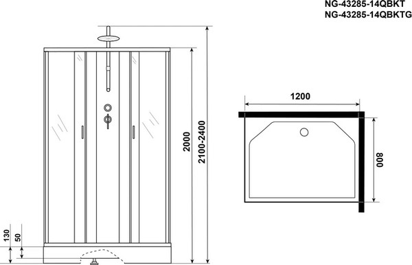 Изображение товара Душевая кабина Niagara NG-43285-14QBKT 120x80x210 (матовое стекло)