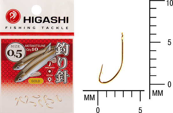 Изображение товара Набор крючков рыболовных Higashi Akitakitsune ringed #0.5 Gold / 02808