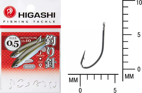 Изображение товара Набор крючков рыболовных Higashi Akitakitsune ringed #0.5 Silver / 01336