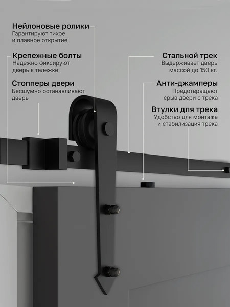 Изображение товара Комплект фурнитуры для раздвижных дверей Юнива Стрела / BDHB02P/D05/1.8