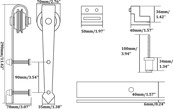 Изображение товара Комплект фурнитуры для раздвижных дверей Юнива Стрела / BDHB02P/D05