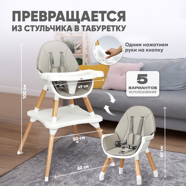 Изображение товара Стульчик для кормления Solmax&Kids HW99643 (белый/серый)