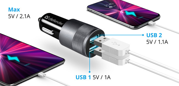 Изображение товара Адаптер питания автомобильный Defender UCA-21 / 83821