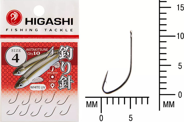 Изображение товара Набор крючков рыболовных Higashi Akitakitsune ringed #4 White UV / 04068