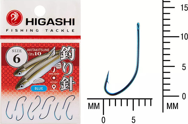 Изображение товара Набор крючков рыболовных Higashi Akitakitsune ringed #6 Blue / 04069
