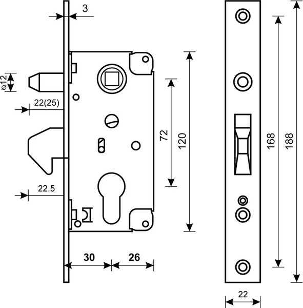 Изображение товара Замок врезной БУЛАТ ЗВ4-1К.30.72.22.04 (для откатных ворот)