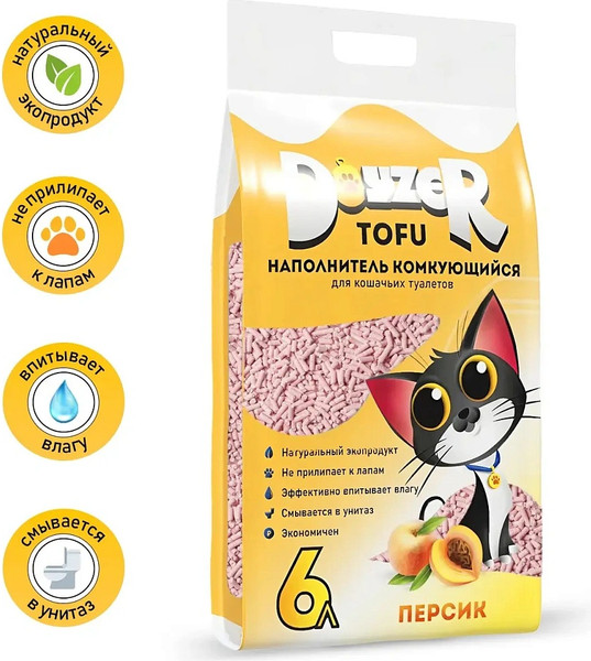 Изображение товара Наполнитель для туалета Doyzer Tofu Персик Комкующийся (6л/2.5кг)