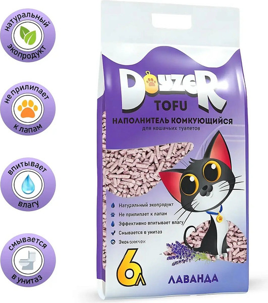 Изображение товара Наполнитель для туалета Doyzer Tofu Лаванда Комкующийся (6л/2.5кг)