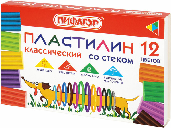 Изображение товара Пластилин Пифагор Классический. Веселая такса / 106675 (12цв)