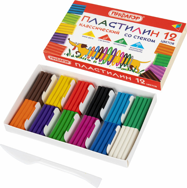 Изображение товара Пластилин Пифагор Классический. Веселая такса / 106675 (12цв)