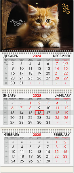 Изображение товара Календарь настенный Brauberg Котенок 2025г квартальный / 116106
