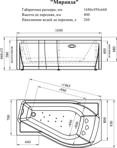 Изображение товара Ванна акриловая Radomir Миранда Люкс / 2-83-2-1-0-209 (с гидромассажем, левый)