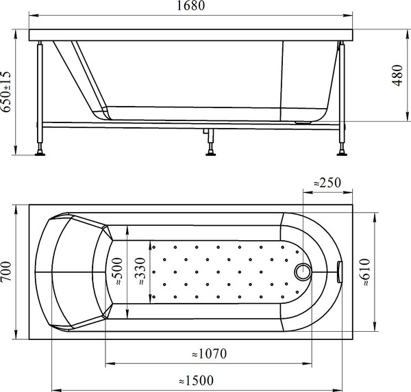 Изображение товара Ванна акриловая Radomir Николь Релакс 168x70 / 2-80-2-0-0-240Р (с гидромассажем)