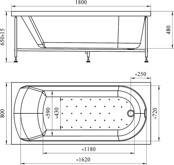 Изображение товара Ванна акриловая Radomir Николь Люкс 180x80 / 2-83-2-0-0-210Р (с гидромассажем)