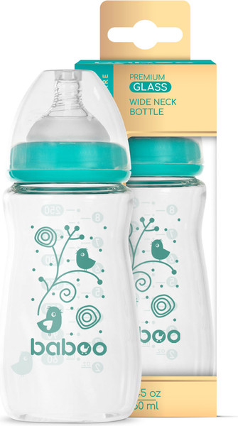 Изображение товара Бутылочка для кормления Baboo Стеклянная с широкой соской / 3-123  (250мл)
