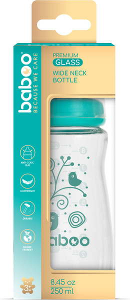 Изображение товара Бутылочка для кормления Baboo Стеклянная с широкой соской / 3-123  (250мл)