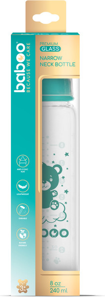 Изображение товара Бутылочка для кормления Baboo Стеклянная с узкой соской / 3-121 (240мл)