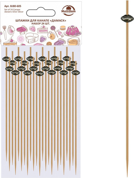 Изображение товара Набор шпажек для канапе Мультидом Дамаск BJ80-605 (24шт)