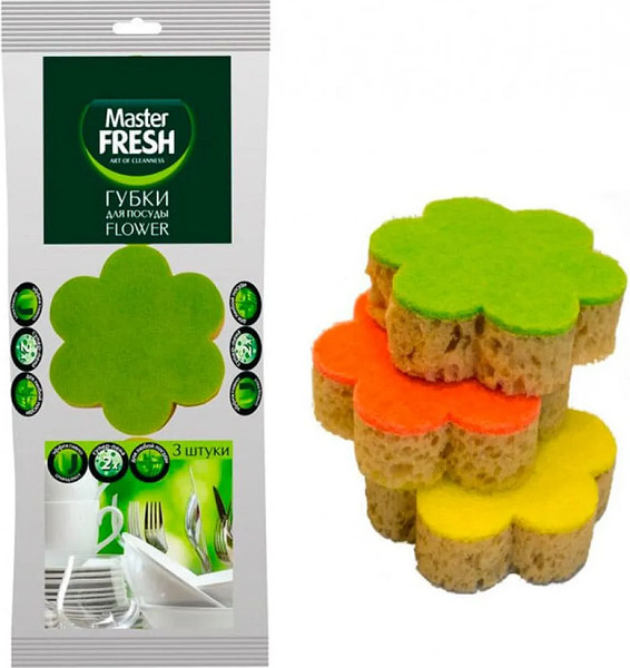 Изображение товара Набор губок для мытья посуды Master Fresh Flower (3шт)