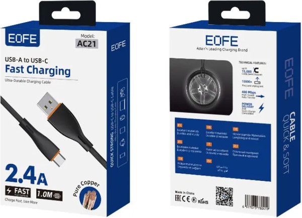 Изображение товара Кабель EOFE USB-A to Type-C / EOF-AC21-BK (1м, черный)