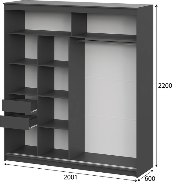 Изображение товара Шкаф-купе NN мебель К ШКП 3 2.0 Макс (графит серый)