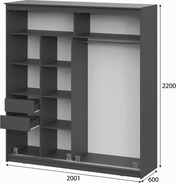 Изображение товара Шкаф-купе NN мебель К №25 2.0м Блэк Лайт (графит серый/лакобель/черный матовый)