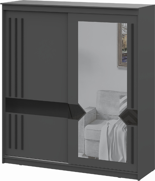 Изображение товара Шкаф-купе NN мебель К №25 2.0м Блэк Лайт (графит серый/лакобель/черный матовый)