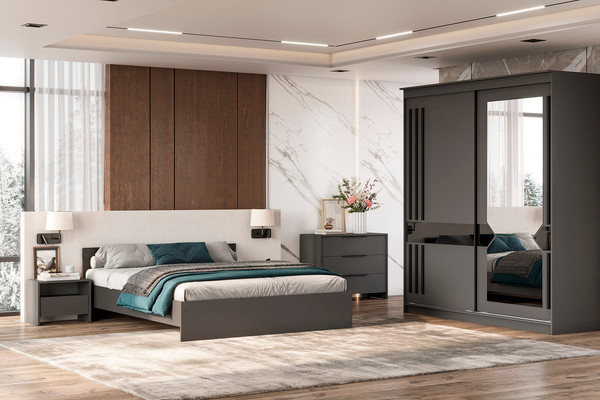 Изображение товара Шкаф-купе NN мебель К №25 2.0м Блэк Лайт (графит серый/лакобель/черный матовый)