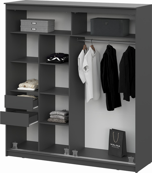 Изображение товара Шкаф-купе NN мебель К №25 2.0м Блэк Лайт (графит серый/лакобель/черный матовый)