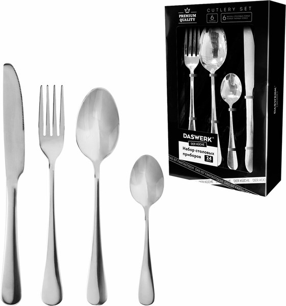 Изображение товара Набор столовых приборов Daswerk Premium / 609073 (24шт, серебристый)