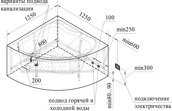 Изображение товара Ванна акриловая Radomir 125х125 Альтея Стандарт / 2-79-2-0-0-219 (с гидромассажем)