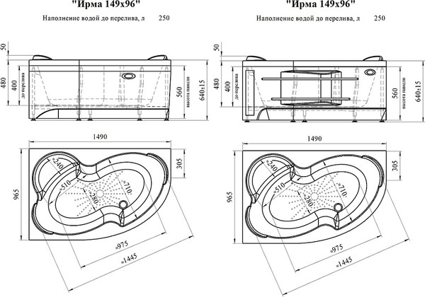 Изображение товара Ванна акриловая Radomir Ирма Терапия 149x96 с полотенцедержателем / 2-81-2-1-0-216 (с гидромассажем, левый)