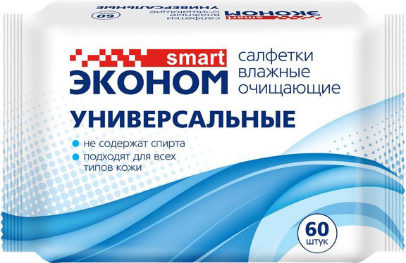 Изображение товара Влажные салфетки Эконом Smart Очищающие универсальные №60 (60шт)